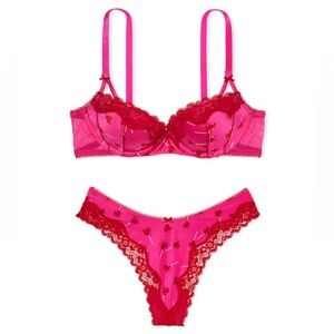 Victoria's Secret Tease Push-Up Bra Pink Lollipops 34B High-Leg Thong Panty XS